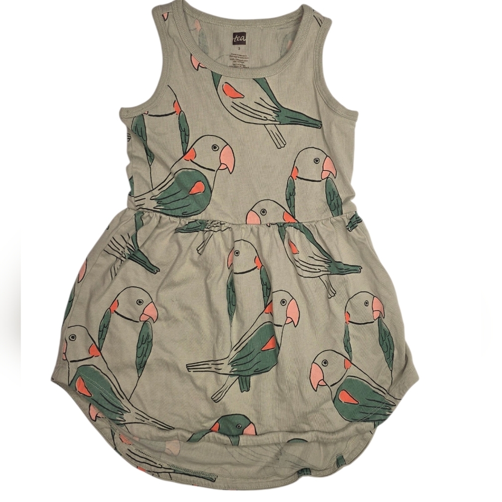 Tea Collection Parrot Print Tank Dress - Sage with Green & Coral